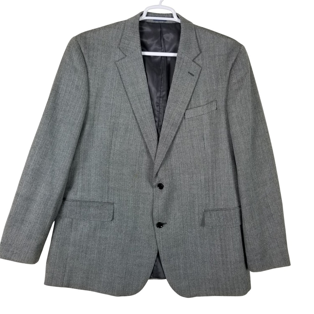 Stafford Blazer Mens 48 Long Grey Herringbone Merino Wool Signature Classic Fit